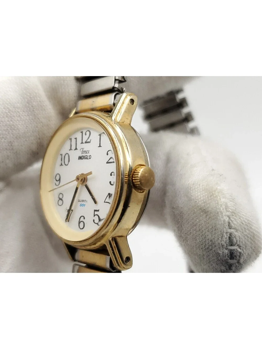 Vintage 1995 Timex Indiglo Womens Watch New Battery White Dial Two-Tone...